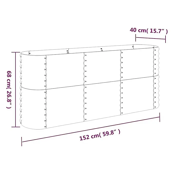 Furnicato Hochbeet - 152 x 40 x 68 cm, Stahl, Anthrazit - Längliches ovales Hochbeet, 152 cm lang, 40 cm breit und 68 cm hoch.