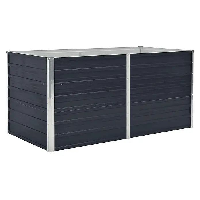 Furnicato Hochbeet - 160 x 80 x 45 cm, Metall, Anthrazit - Rechteckiges, dunkelgraues Hochbeet aus Wellblech mit silbernem Metallrahmen und Stützen.