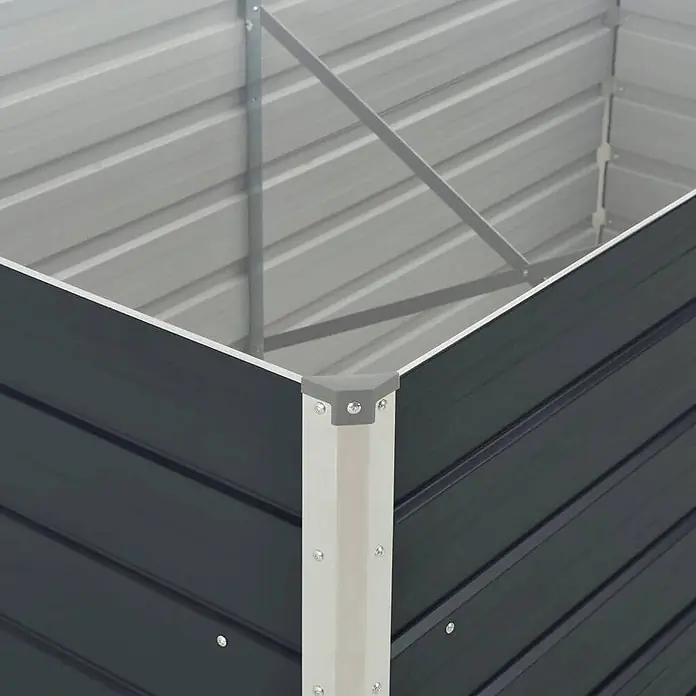 Furnicato Hochbeet - 160 x 80 x 45 cm, Metall, Anthrazit - Dunkelgraues Hochbeet aus Metall mit gerippter Außenseite und hellgrauem Wellblech innen, Eckpfosten und Innenverstrebungen.