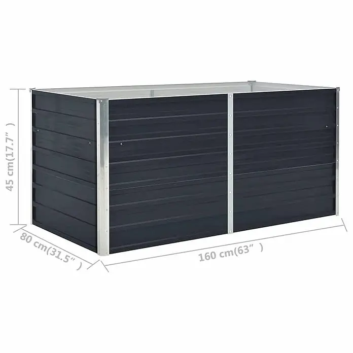 Furnicato Hochbeet - 160 x 80 x 45 cm, Metall, Anthrazit - Dunkelgraues Hochbeet aus Metall mit silbernen Akzenten, rechteckig.