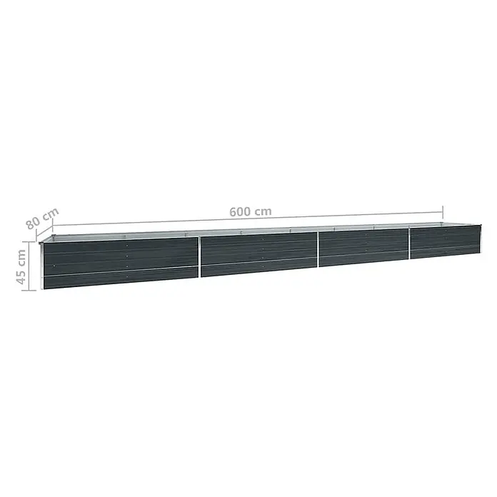 Furnicato Hochbeet - 80 x 600 x 45 cm, Stahl, Anthrazit - Langes, dunkelgraues Hochbeet aus Metall, 600x80x45 cm, mit Segmenten.