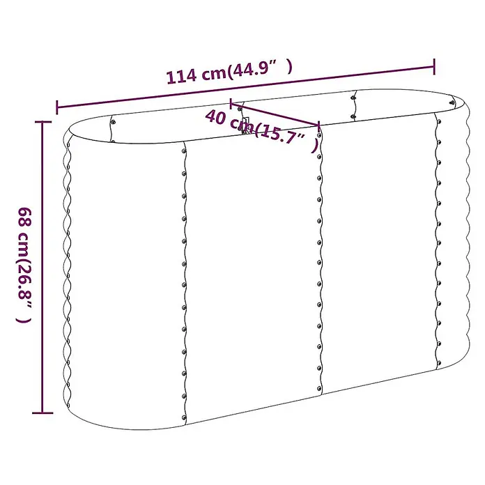 Furnicato Hochbeet - 40 x 114 x 68 cm, Stahl, Anthrazit - Ovaler Messetresen mit Stoffseiten, Maße 114x40x68 cm.