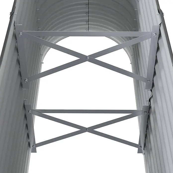 Furnicato Hochbeet - 40 x 114 x 68 cm, Stahl, Anthrazit - Graue Metall-Kreuzstreben in einem Wellblech-Torbogen zur strukturellen Unterstützung.