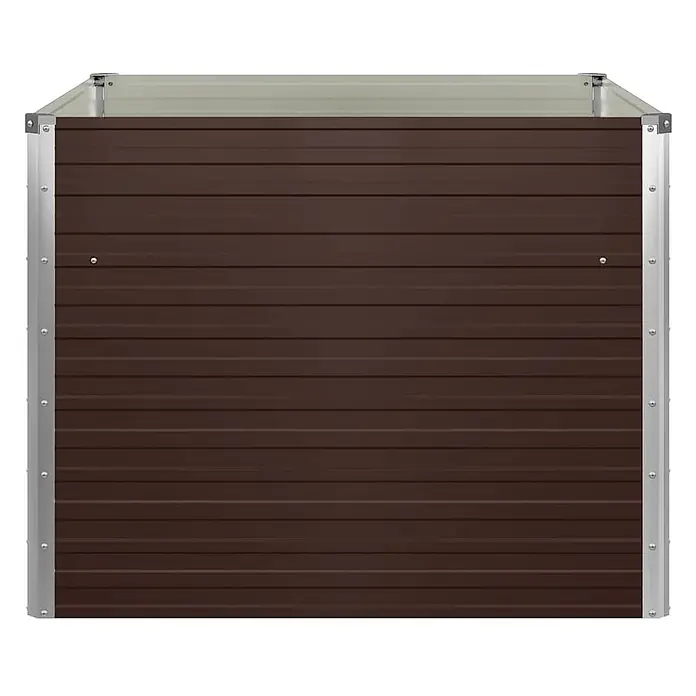 Furnicato Hochbeet verzinkter Stahl - 100 x 100 x 77 cm, Stahl, Braun - Dunkelbrauner Kompostbehälter aus Wellblech mit silbernem Rahmen.