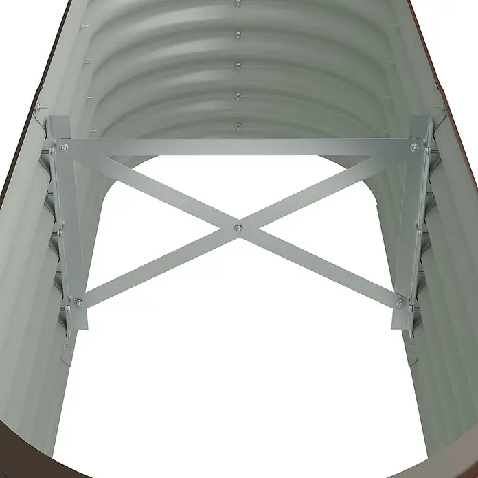 Furnicato Hochbeet - 114 x 40 x 36 cm, Stahl, Braun - Verzinkte Metall-Kreuzstrebenstütze im Inneren eines Wellblech-Lichtschachts.