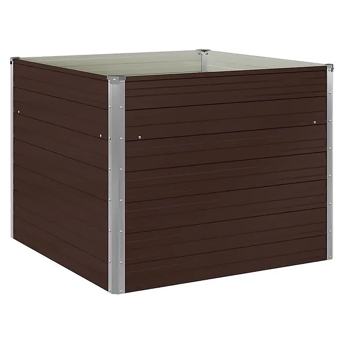 Furnicato Hochbeet verzinkter Stahl - 100 x 100 x 77 cm, Stahl, Braun - Dunkelbraunes Metall-Hochbeet mit silbernen Eckverbindern, ideal zum Pflanzen.