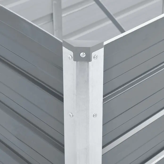 Furnicato Hochbeet - 160 x 40 x 45 cm, Stahl, Grau - Ecke eines grauen Metall-Hochbeets, mit Aluminium-Eckpfosten und grauer Kunststoffkappe.