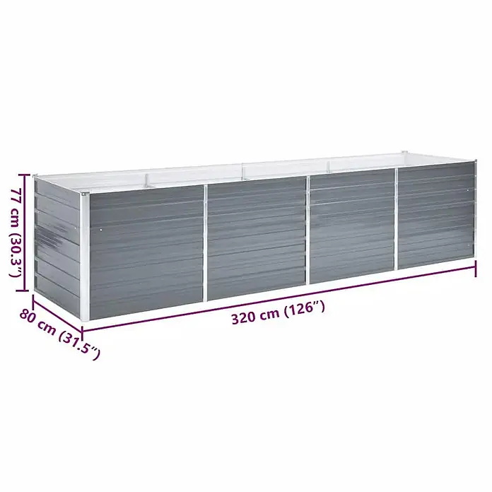 Furnicato Hochbeet - 320 x 80 x 77 cm, Stahl, Grau - Grau rechteckiges Metall-Hochbeet mit Maßen.