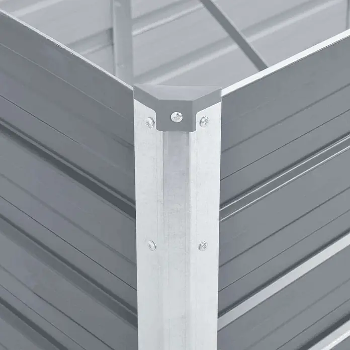 Furnicato Hochbeet - 320 x 80 x 45 cm, Stahl, Grau - Ecke eines grauen Hochbeets aus Metall mit grauer Kappe und silbernen Schrauben.