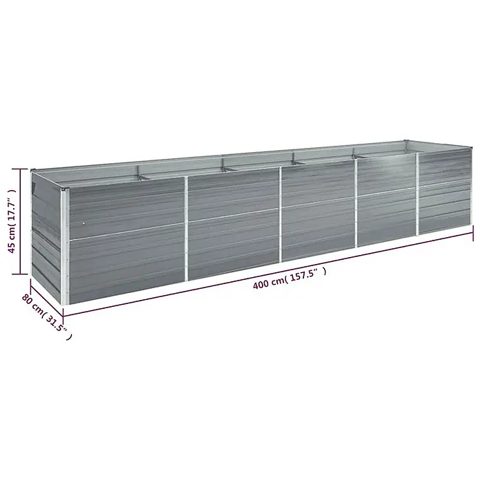 Furnicato Hochbeet - 400 x 80 x 45 cm, Stahl, Grau - Langer, rechteckiger, grauer Metall-Hochbeet mit Maßen: 400 cm Länge, 80 cm Breite, 45 cm Höhe.