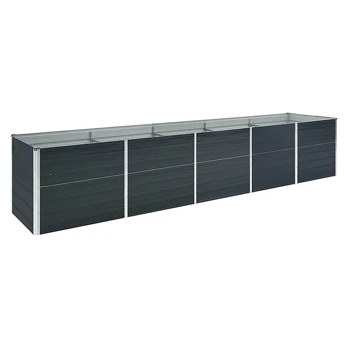Furnicato Hochbeet - 400 x 80 x 45 cm, Stahl, Anthrazit - Langes, dunkelgraues Hochbeet aus Metall mit segmentiertem Rechteckdesign.