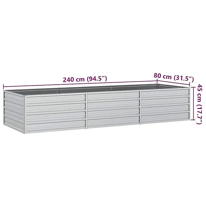 Furnicato Hochbeet - 240 x 80 x 45 cm, Stahl, Silber - Rechteckiges silbernes Metall-Hochbeet, 240x80x45 cm.