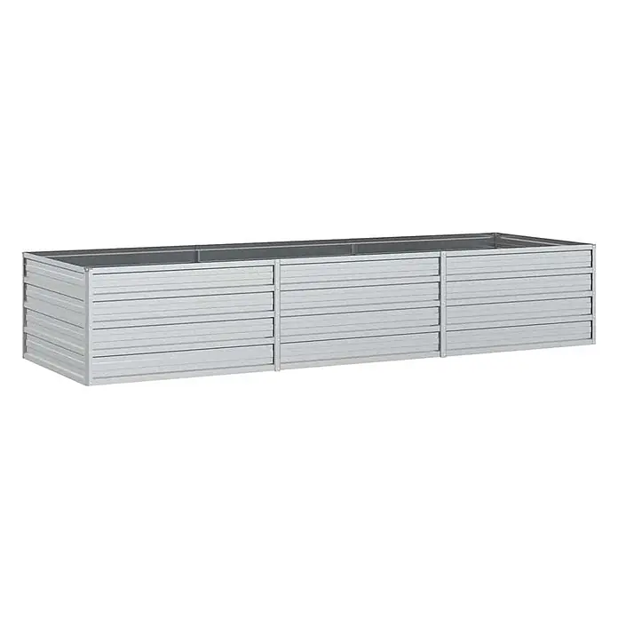 Furnicato Hochbeet - 240 x 80 x 45 cm, Stahl, Silber - Langes, rechteckiges Hochbeet aus verzinktem Silbermetall mit geripptem Design und drei Sektionen.