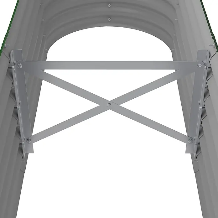 Furnicato Hochbeet - 152 x 40 x 36 cm, Stahl, Grün - Silberne Fensterlichtschachtstrebe mit X-förmiger Querstrebe zur Unterstützung in einer gewölbten Struktur.