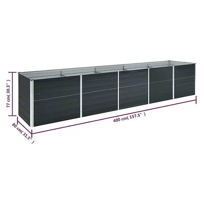 Furnicato Hochbeet - 400 x 80 x 77 cm, Stahl, Anthrazit - Langes, dunkelgraues Metall-Pflanzbeet, 400 cm lang, 80 cm breit und 77 cm hoch, für den Garten.