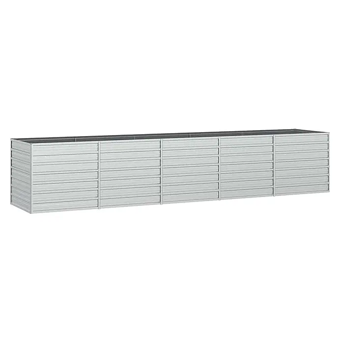 Furnicato Hochbeet - 400 x 80 x 77 cm, Stahl, Silber - Langes, hellgraues modulares Hochbeet aus Metall mit horizontalen Wellenpaneelen.