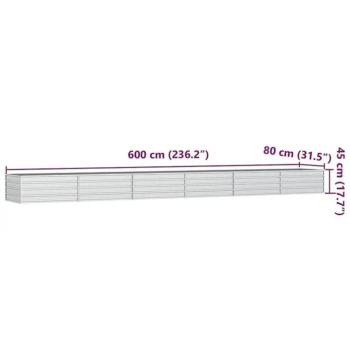 Furnicato Hochbeet - 600 x 80 x 45 cm, Stahl, Silber - Weißer, 600 cm breiter schwebender Wandschrank mit mehreren Staufächern.