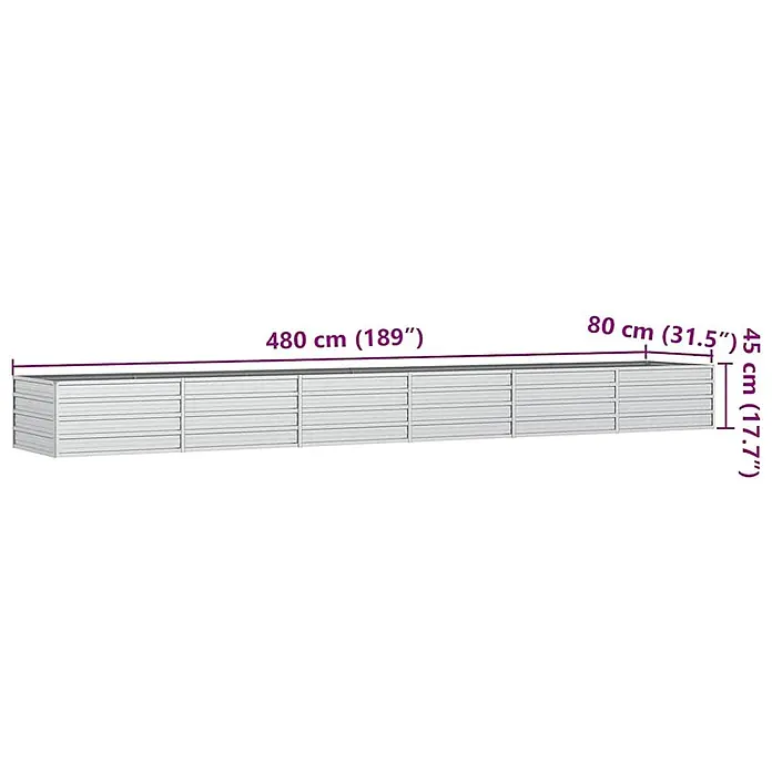 Furnicato Hochbeet - 480 x 80 x 45 cm, Stahl, Silber - Langer, grauer Modulschrank mit horizontalen Lamellentüren.