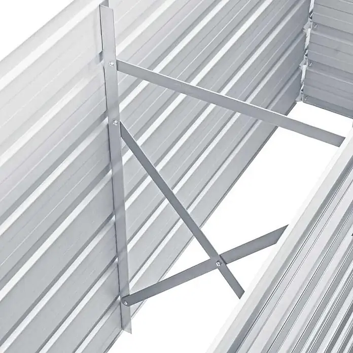Furnicato Hochbeet - 40 x 160 x 77 cm, Stahl, Grau - Innenansicht eines silbernen Hochbeets aus Wellblech mit stabiler Innenverstrebung.
