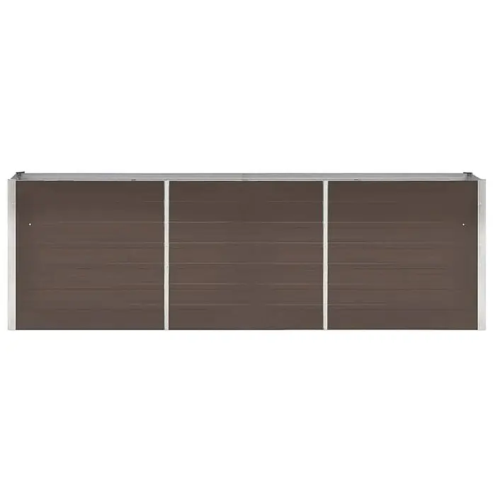 Furnicato Hochbeet - 40 x 240 x 77 cm, Stahl, Braun - Dreiteiliger brauner Sichtschutz mit horizontalen Lamellen und silbernem Metallrahmen.