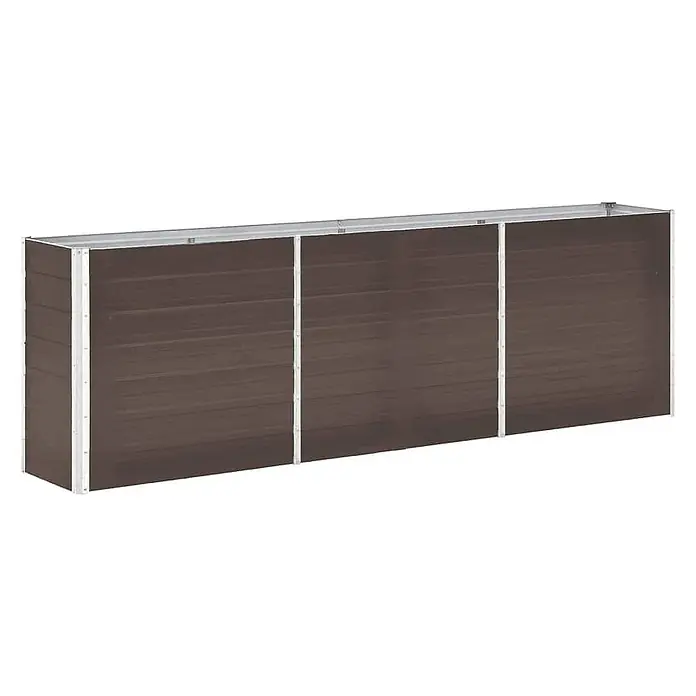 Furnicato Hochbeet - 40 x 240 x 77 cm, Stahl, Braun - Langes, dunkelbraunes Hochbeet mit drei Segmenten und silberfarbenem Aluminiumrahmen zum Bepflanzen.