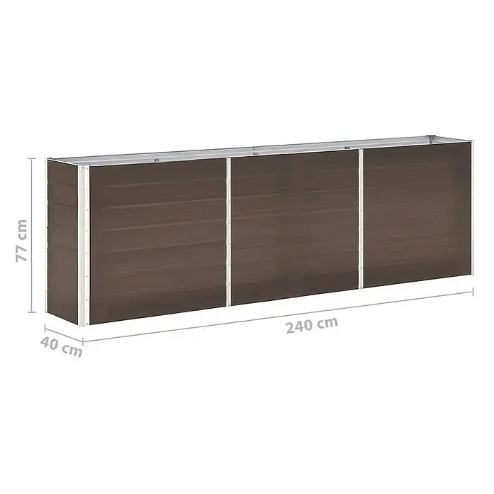 Furnicato Hochbeet - 40 x 240 x 77 cm, Stahl, Braun - Langes, rechteckiges, dunkelbraunes Metall-Hochbeet mit silbernen Rahmen, 240 cm lang, 77 cm hoch, 40 cm breit.
