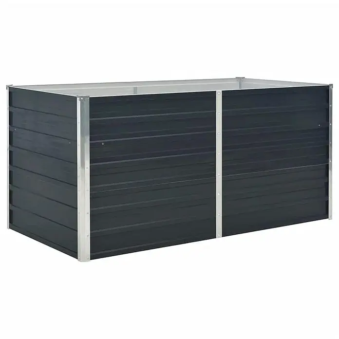 Furnicato Hochbeet - 80 x 160 x 77 cm, Stahl, Anthrazit - Dunkelgraues Wellblech-Hochbeet mit silbernem Metallrahmen für den Pflanzenanbau.