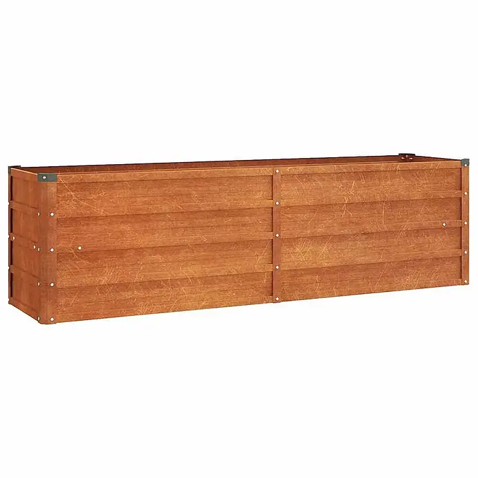 Furnicato Hochbeet - 40 x 160 x 45 cm, Stahl, Braun - Langes rechteckiges Pflanzgefäß aus braunem Holz mit Metallecken.