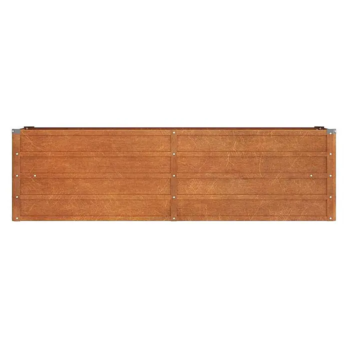 Furnicato Hochbeet - 40 x 160 x 45 cm, Stahl, Braun - Hölzernes Seitenpaneel für ein Hochbeet, mit horizontalen Brettern und sichtbaren Kratzern.