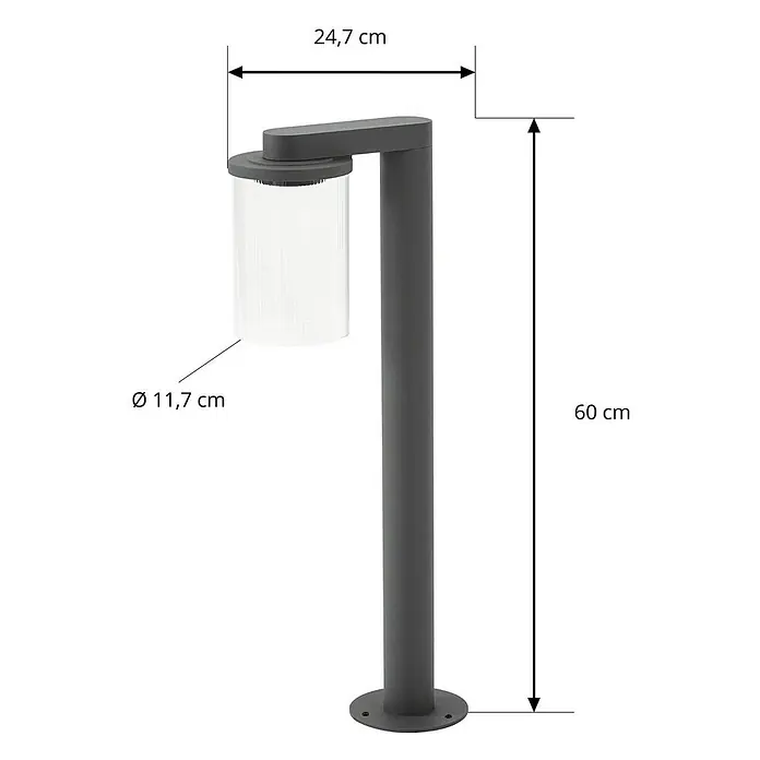 Lucande Außenlaterne Beelia -  - Dunkelgraue Outdoor-Stehleuchte aus Metall mit klarem zylindrischem Schirm.