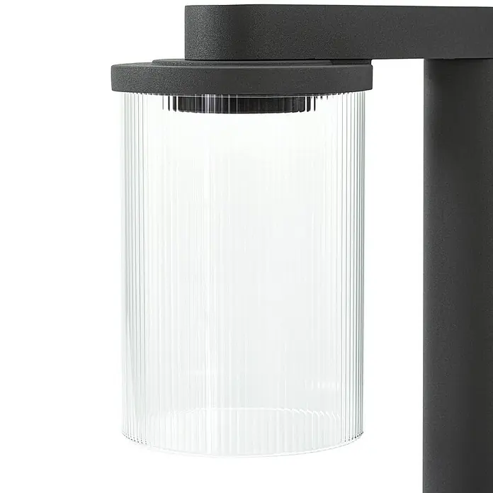 Lucande Außenlaterne Beelia -  - Dunkelgraue Außenleuchte mit geriffeltem, transparentem Glasdiffusor.