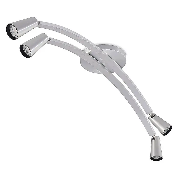 Lucande Deckenleuchte Velanoris - alu / grau / zink, alu / grau / zink, GU10 - Vierflammiger Deckenstrahler aus gebürstetem Silber mit konischen Köpfen an geschwungenen Armen.
