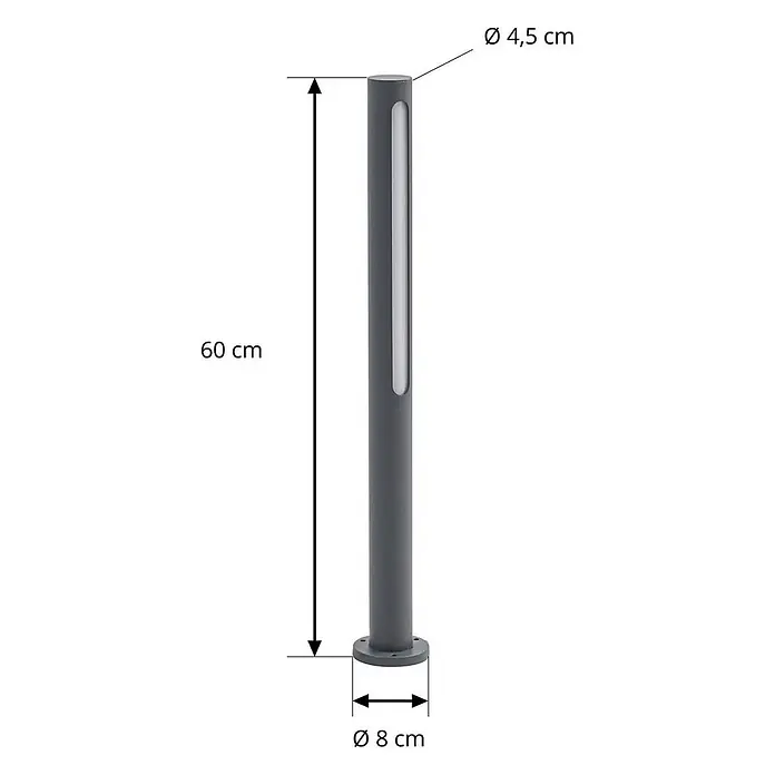 Lindby Außenlaterne Liravel - 8 x 8 x 60 cm - Dunkelgraue Pollerleuchte mit integriertem LED-Streifen, 60 cm hoch, 4,5 cm Durchmesser.