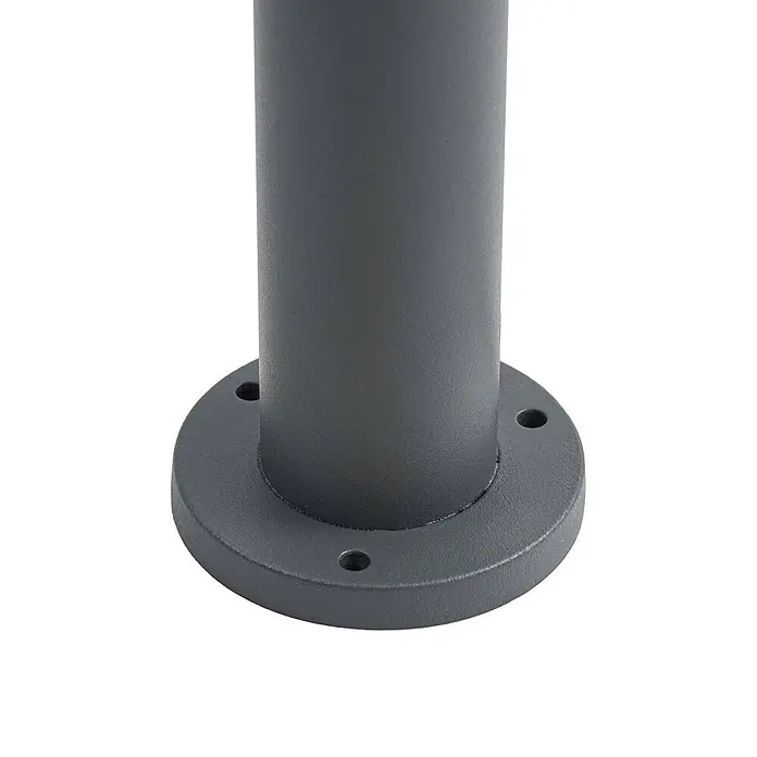 Lindby Außenlaterne Liravel - 8 x 8 x 60 cm - Anthrazitfarbener zylindrischer Metallpfostenfuß mit vier Befestigungslöchern.