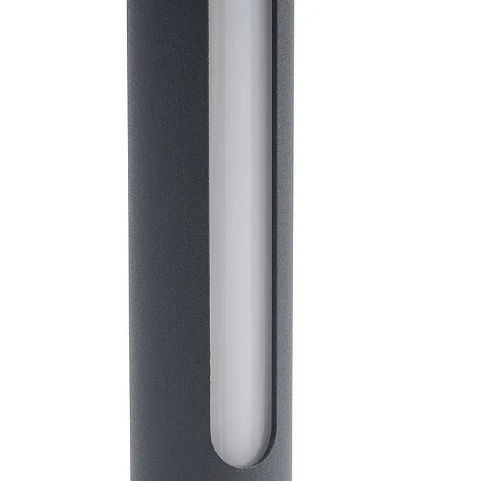 Lindby Außenlaterne Liravel - 8 x 8 x 60 cm - Dunkelgraue, strukturierte rechteckige Außenleuchte mit vertikalem, mattweißem Leuchtstreifen.