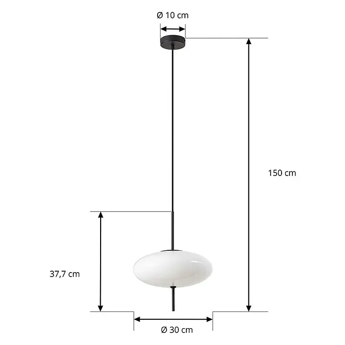 Lindby Pendelleuchte Hikari - weiß / opal, Schwarz, weiß, E14 - Weiße ovale Glas-Pendelleuchte mit schwarzer Aufhängung und Baldachin.