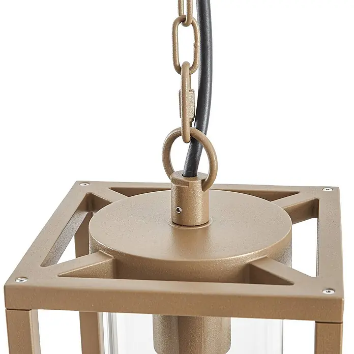 Lucande Außenwand- & Deckenleuchte Ferda - braun / rost, braun / rost, IP44 - Bronzefarbene Metall-Hängelaterne, Oberteil mit Kette und schwarzem Kabel.