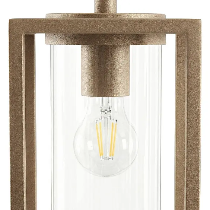 Lucande Außenwand- & Deckenleuchte Ferda - braun / rost, braun / rost, IP44 - Leuchte in Bronze-Optik mit klarem Glaszylinder und sichtbarer LED-Filamentbirne.