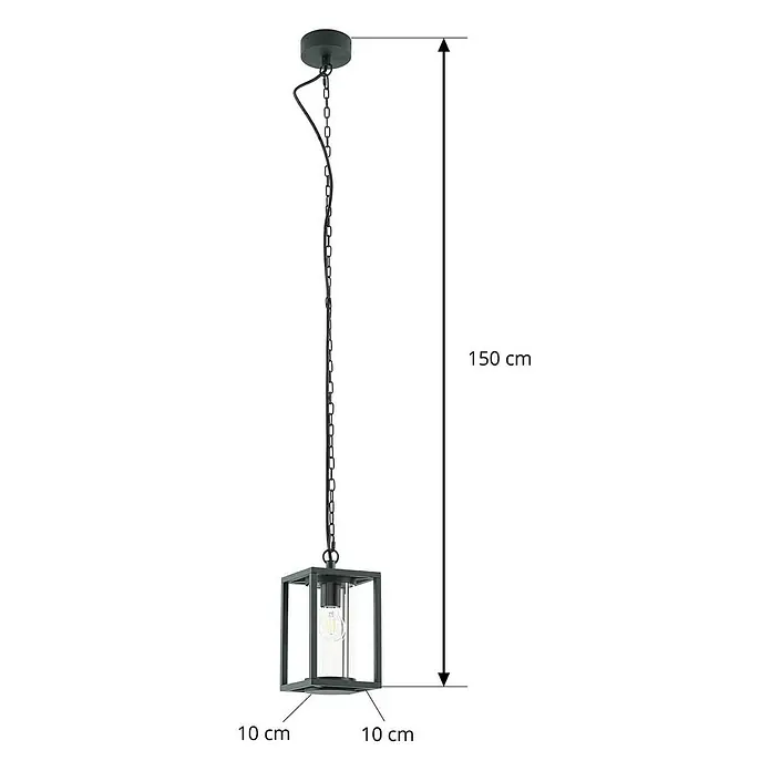 Lucande Außenwand- & Deckenleuchte Ferda - grün, grün, IP44 - Dunkle Hängeleuchte aus Metall und Glas, rechteckig, mit sichtbarer Glühbirne an Kette. Gesamtlänge 150 cm, Leuchte 10x10 cm.