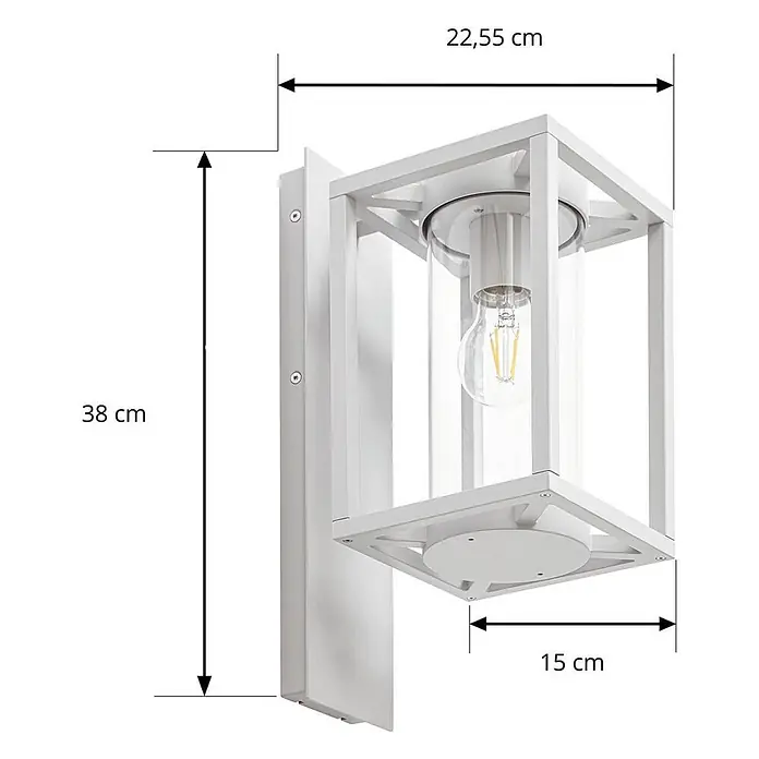 Lucande Außenwandleuchte Ferda - alu / grau / zink, alu / grau / zink, IP44 - Weiße quadratische Außenwandleuchte mit Klarglas und freiliegender Glühbirne.