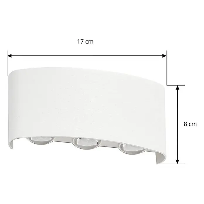 Lindby Außenwandleuchte Ithan - weiß / opal, IP54 - Weiße, gebogene Wandleuchte mit drei klaren Linsen, 17 cm lang und 8 cm hoch.
