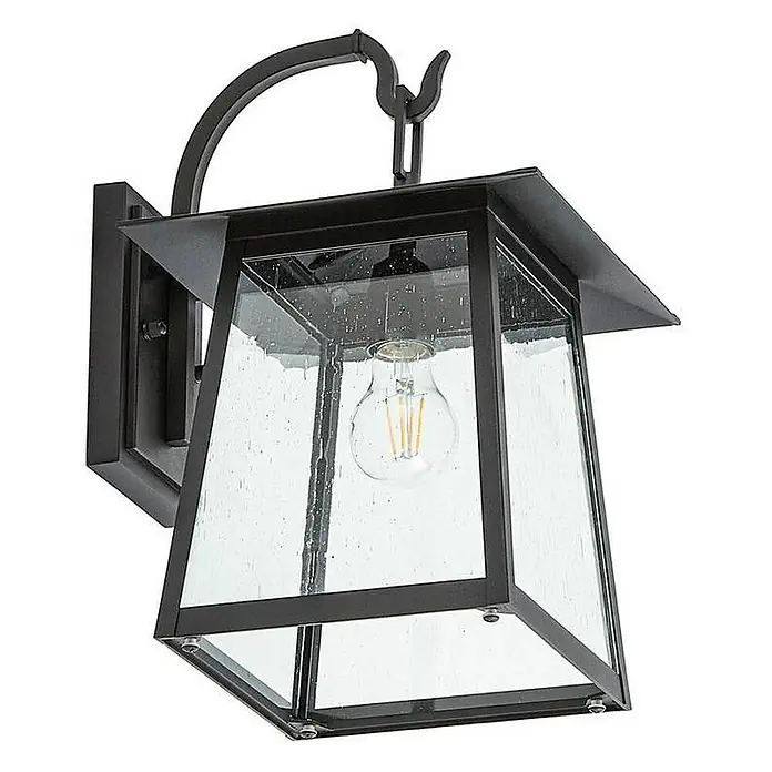 Lucande Außenwandleuchte Xavon - 28,2 x 24 x 38 cm, schwarz, schwarz, IP44 - Schwarze Außenwandleuchte mit strukturierten Glasscheiben und freiliegender Edison-LED-Birne.