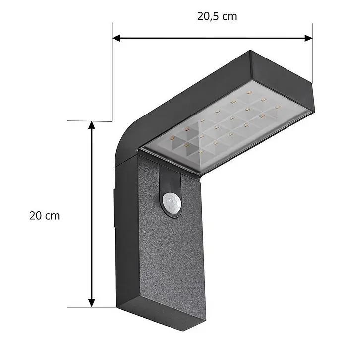 Prios Außenwandleuchte Aurino - 20,5 x 9 x 20 cm, schwarz, IP44 - Schwarze Wand-LED-Außenleuchte mit integriertem Bewegungsmelder und sichtbarem LED-Array.