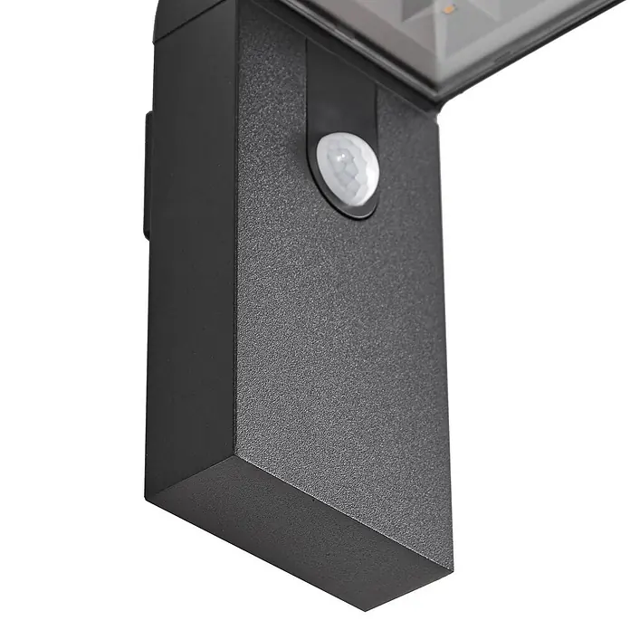Prios Außenwandleuchte Aurino - 20,5 x 9 x 20 cm, schwarz, IP44 - Schwarze Außenwandleuchte mit strukturierter Oberfläche und integriertem Bewegungssensor.