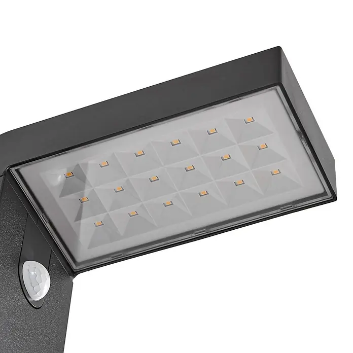 Prios Außenwandleuchte Aurino - 20,5 x 9 x 20 cm, schwarz, IP44 - Dunkelgraue LED-Wandleuchte mit Bewegungssensor und warmweißen LEDs hinter texturiertem Diffusor.