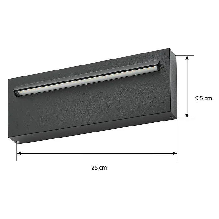Lucande Außenwandleuchte Joril - schwarz, schwarz, IP65 - Dunkelgraue rechteckige LED-Wandleuchte mit integriertem LED-Streifen, 25x9,5 cm.