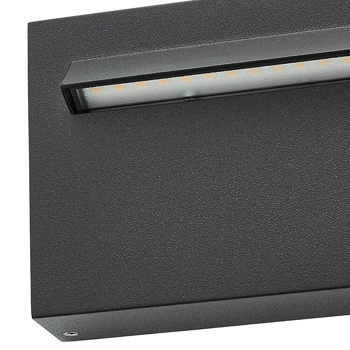 Lucande Außenwandleuchte Joril - schwarz, schwarz, IP65 - Dunkelgraue, texturierte Wand-LED-Außenleuchte mit diffusem Lichtstreifen.