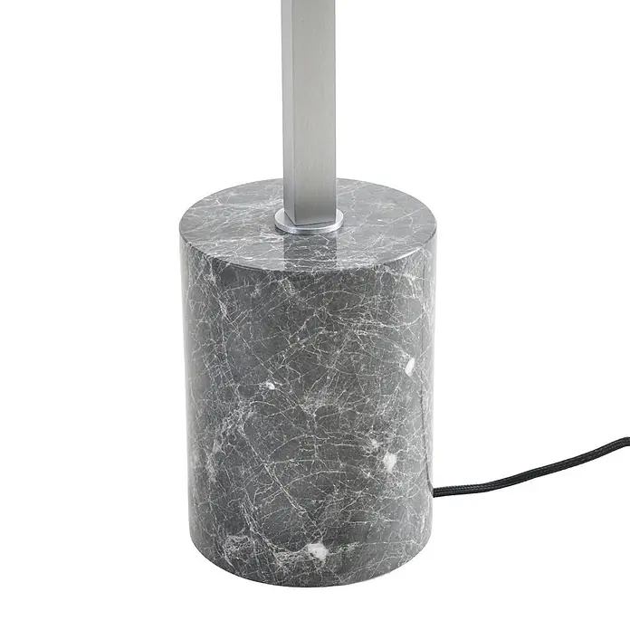 Lucande Stehleuchte Steve - Höhe: 130 cm, alu / grau / zink, alu / grau / zink - Zylindrischer Lampenfuß aus grauem Marmor mit silberner Metallstange und schwarzem geflochtenen Kabel.