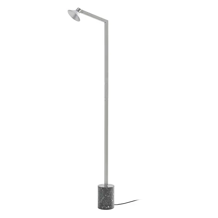 Lucande Stehleuchte Steve - Höhe: 130 cm, alu / grau / zink, alu / grau / zink - Moderne silberne Stehlampe aus Metall mit L-förmigem Arm und dunkelgrauem Marmorsockel.