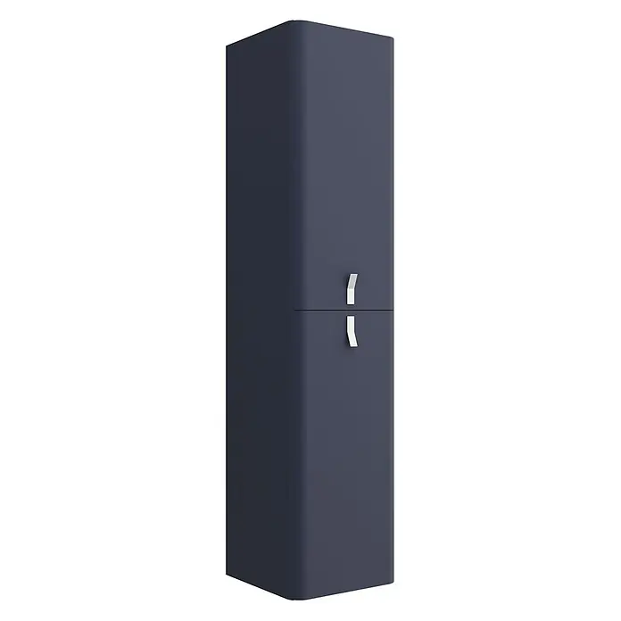 Salgar Hängeschrank Hochschrank wandhängend UNIIQ Night blue Badmöbel - Night blue - Hoher, dunkelblauer Aufbewahrungsschrank mit abgerundeten Kanten und zwei weißen Griffen für obere und untere Fächer.